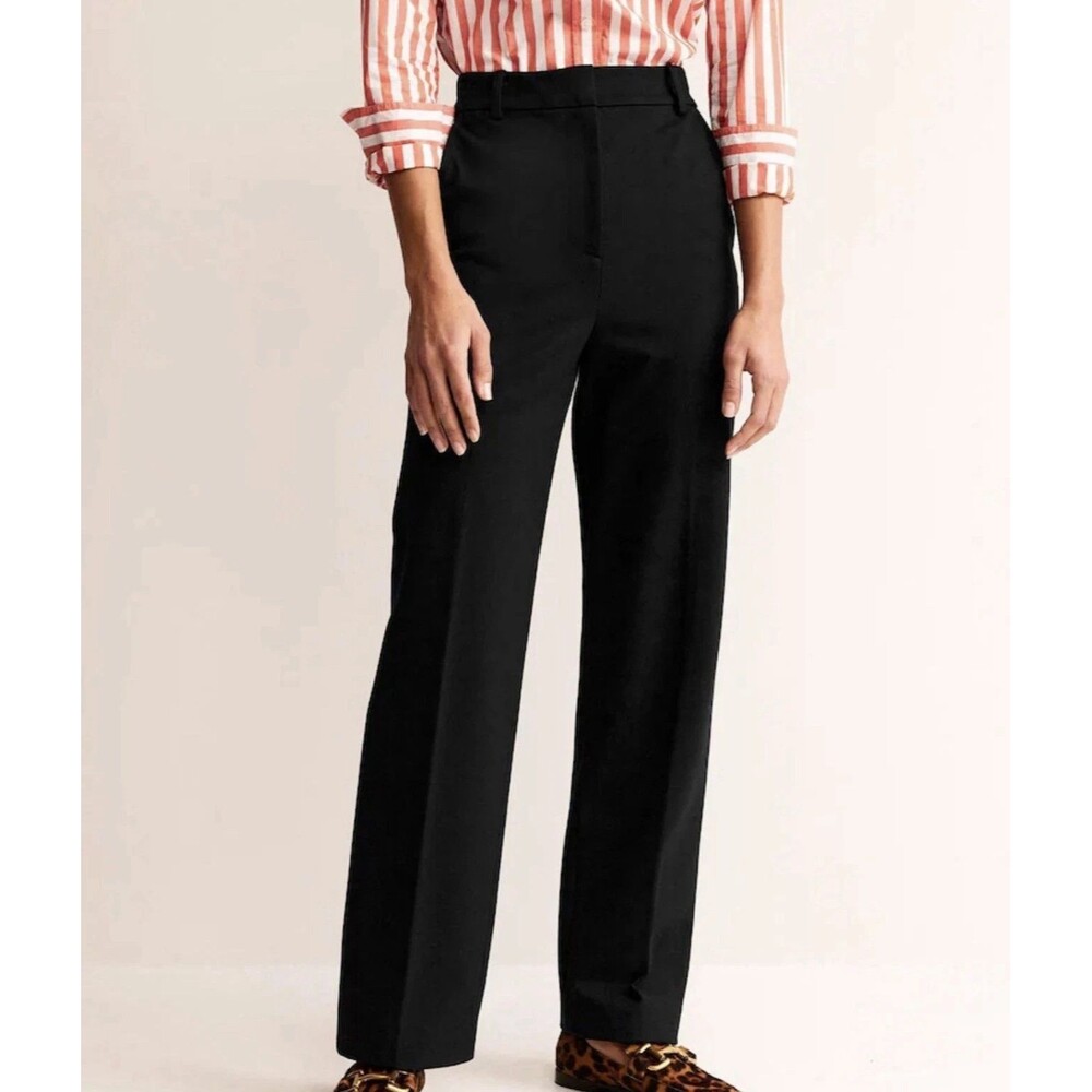 BODEN Pimlico Black Ponte Tailored Straight Leg Trousers 12 Long Pants Office